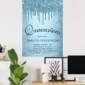 Metallischer Eisblauer Tropfen | Glitzy Glam Quinc Poster (Heimbüro)