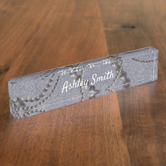 Metallischer Fleck mit Perlschreibtisch Namensplakette (Seite)