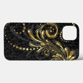 Metallischer gelber goldener Blumenwirbel auf schw Case-Mate iPhone Hülle (Rückseite (Horizontal))