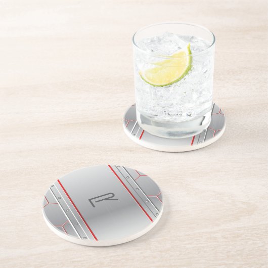 Metallischer geometrischer roter Akzent Getränkeuntersetzer (Seite)