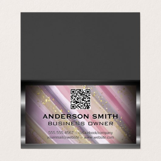 Metallischer Glitzer gebürstet | Qr-Code Visitenkarten (Außenseite Aufgefaltet)