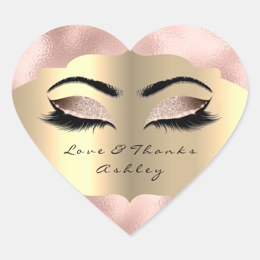 Metallischer Glitzer Gold Lash Augen Liebe & Dank Herz-Aufkleber (Vorderseite)