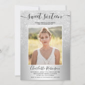 Metallischer Glitzer ombre 3 Fotos Sweet 16 Einladung (Vorderseite)