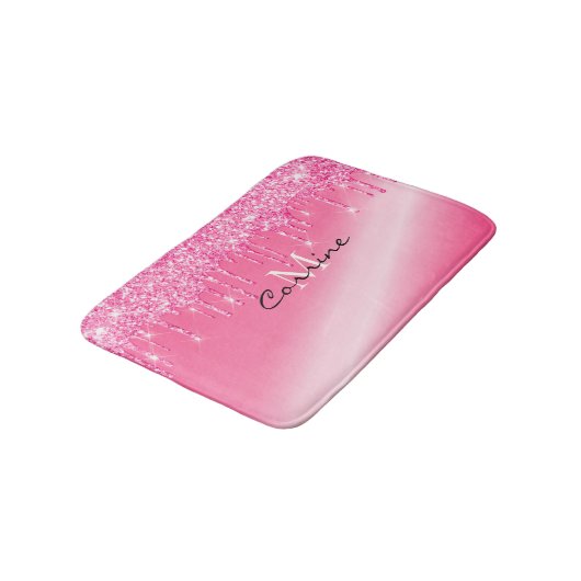 Metallischer Glitzer (Teppich) mit heißrosa Tropfe Badematte (Schrägansicht)