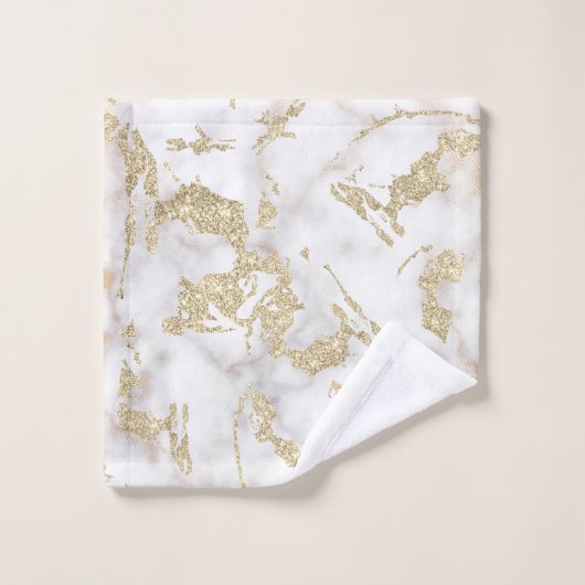 Metallischer Glitzer und Edelmarmor Badhandtuch Set (Waschlappen)