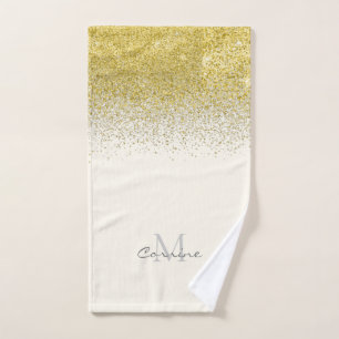 Metallischer Gold Glitzer Ombre auf Cream Mit Mono Badhandtuch Set