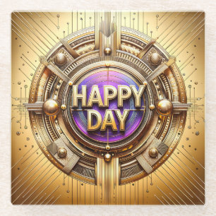 Metallischer Gold Happy Day Glass Untersetzer