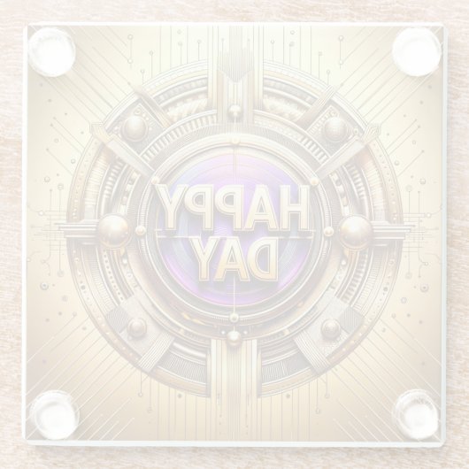 Metallischer Gold Happy Day Glass Untersetzer (Rückseite)