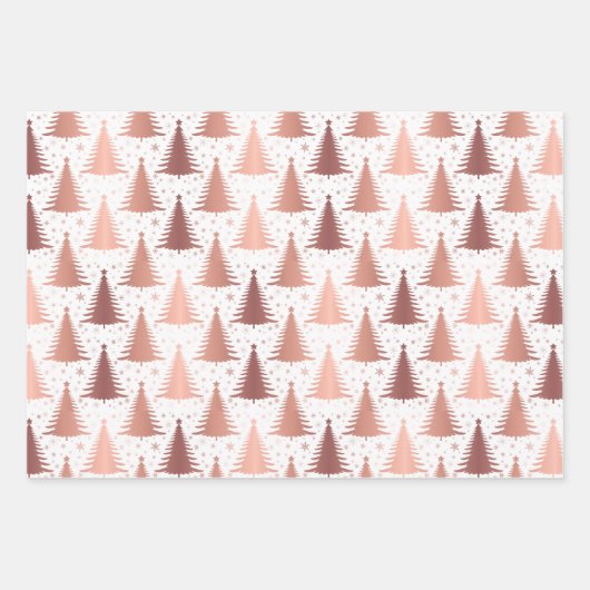 Metallischer Gold Weihnachtsbaumen Muster Glitzer Geschenkpapier Set (Vorderseite 3)