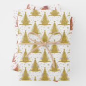 Metallischer Gold Weihnachtsbaumen Muster Glitzer Geschenkpapier Set (Beispiel)