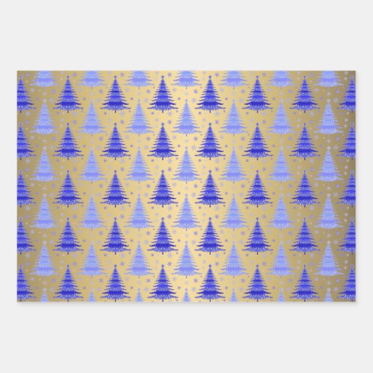 Metallischer Gold Weihnachtsbaumen Muster Glitzer Geschenkpapier Set (Vorderseite 3)