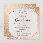 Metallischer goldener Rosen-Rosa-Geburtstag laden Einladung (Vorne/Hinten)