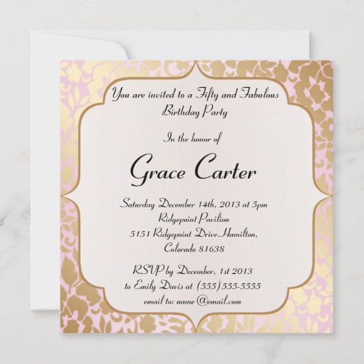 Metallischer goldener Rosen-Rosa-Geburtstag laden Einladung (Vorderseite)