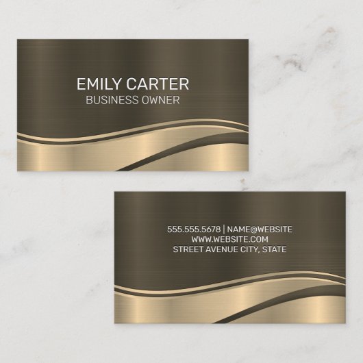 Metallischer Goldener Wave Hintergrund Visitenkarte (Vorne/Hinten)