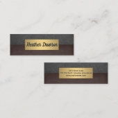 Metallischer Goldrahmen | Grauleder | Braune Textu Mini Visitenkarte (Vorne/Hinten)