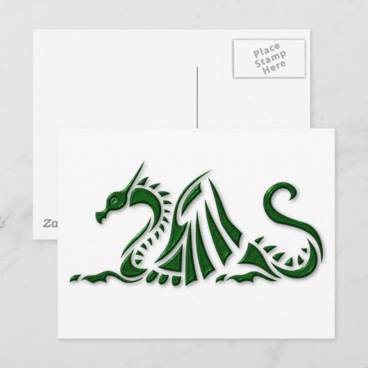 Metallischer Grüner Drache Postkarte (Vorne/Hinten)