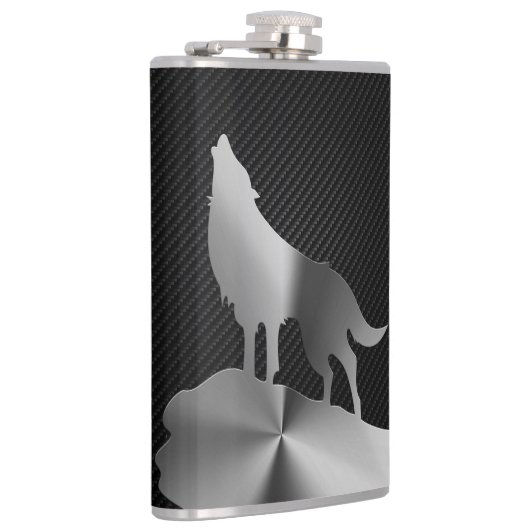 Metallischer Heulenwolf mit Kohlenstofffaser Flachmann (Rechts)