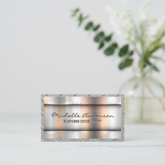 Metallischer Hintergrund | Metallrivets | Stahlgre Visitenkarte (Stehend Vorderseite)