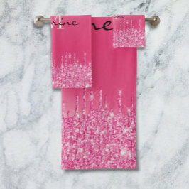 Metallischer Hot-Pink-Driving-Glitzer Mit Monogram Badhandtuch Set