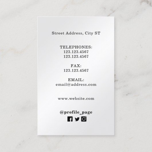 Metallischer Klassenvertrag  Visitenkarte (Rückseite)