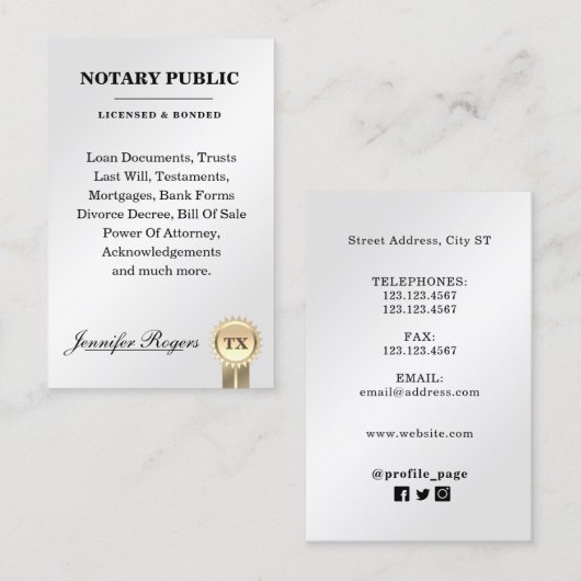 Metallischer Klassenvertrag Visitenkarte (Vorne/Hinten)