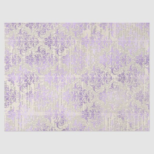 Metallischer Lavendel Damask auf Newsprint Decoupa Seidenpapier (Vorderseite)