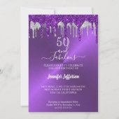 Metallischer lila Glitzer Einladung zum Geburtstag (Vorderseite)