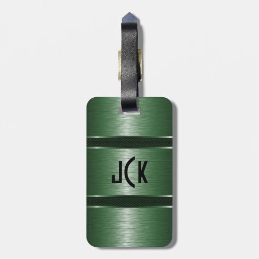 Metallischer, monogrammatikaler, grüner, gebürstet gepäckanhänger (Rückseite vertikal)