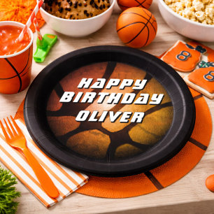 Metallischer Orange Basketball Geburtstag Pappteller