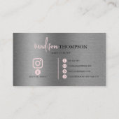 Metallischer Pinsel Stahl Silver Script Pink QR Co Visitenkarte (Rückseite)