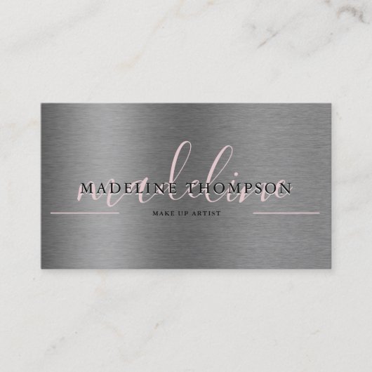 Metallischer Pinselstrich aus hellrosa Script Qr C Visitenkarte (Vorderseite)