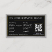 Metallischer QR-Code Schwarze Bauindustrie  Visitenkarte (Rückseite)