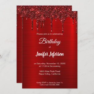 Metallischer roter Glitzer Einladung zum Geburtsta