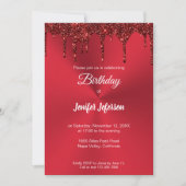 Metallischer roter Glitzer Einladung zum Geburtsta (Vorderseite)