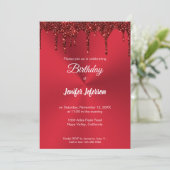 Metallischer roter Glitzer Einladung zum Geburtsta (Stehend Vorderseite)