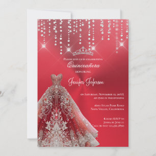 Metallischer roter Glitzer Quinceanera Einladung