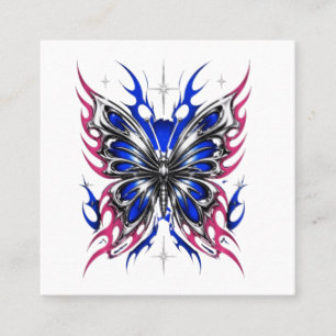 Metallischer Schmetterling Blau Rosa Flammenflügel Quadratische Visitenkarte