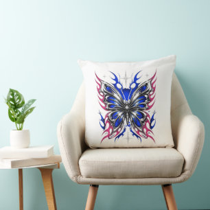 Metallischer Schmetterling Blau Rosa Flügel – Goth Kissen