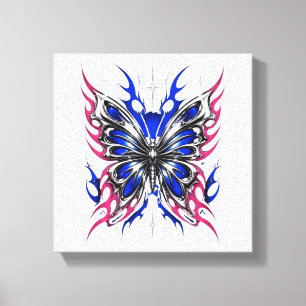Metallischer Schmetterling Blau Rosa Flügel – Goth Leinwanddruck