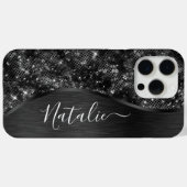 Metallischer Schwarzer Glitzer Personalisiert Case-Mate iPhone Hülle (Rückseite (Horizontal))