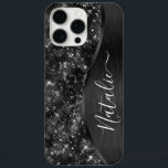 Metallischer Schwarzer Glitzer Personalisiert iPhone 16 Pro Max Hülle<br><div class="desc">Dieses schwarz gebürstete Metall und glamouröse Imitate Glitzer gemustert Handy Gehäuse mit Ihrem eigenen individuelle Name leicht personalisieren.</div>
