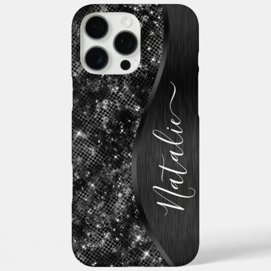 Metallischer Schwarzer Glitzer Personalisiert Case-Mate iPhone Hülle (Rückseite)