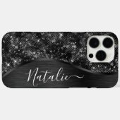Metallischer Schwarzer Glitzer Personalisiert Case-Mate iPhone Hülle (Rückseite (Horizontal))