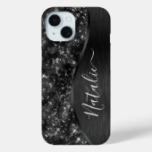 Metallischer Schwarzer Glitzer Personalisiert Case-Mate iPhone Hülle (Rückseite)