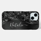 Metallischer Schwarzer Glitzer Personalisiert Case-Mate iPhone Hülle (Rückseite (Horizontal))