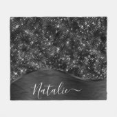 Metallischer Schwarzer Glitzer Personalisiert Fleecedecke (Vorderseite (Horizontal))