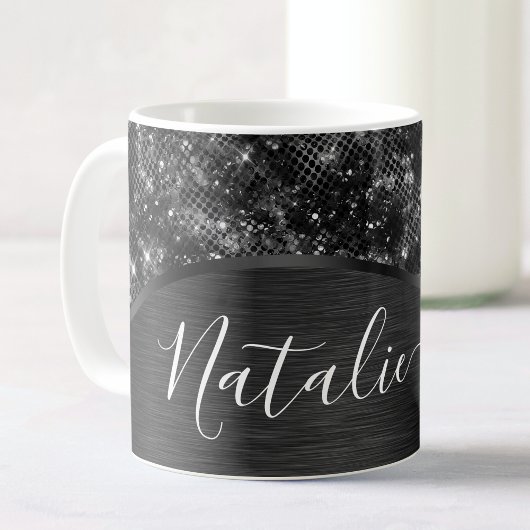 Metallischer Schwarzer Glitzer Personalisiert Kaffeetasse