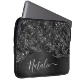 Metallischer Schwarzer Glitzer Personalisiert Laptopschutzhülle (Vorne Rechts)