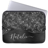 Metallischer Schwarzer Glitzer Personalisiert Laptopschutzhülle (Vorderseite)