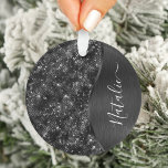 Metallischer Schwarzer Glitzer Personalisiert Ornament<br><div class="desc">Dieses schwarz gebürstete Metall und glamouröse Imitate Glitzer gemusterte Ornamente mit Ihrem eigenen individuelle Name.</div>